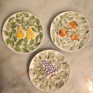 Set Of 3 Neuwirth Vintage Fruit Themed Majolica Style Decorative Plates Portugal